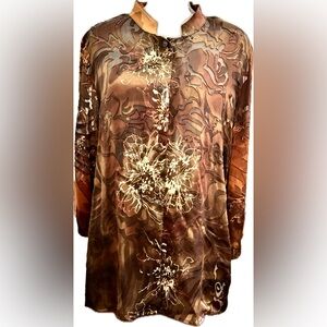 DRAPER & DAMONS STUNNING 100% Silk & Rayon eye stopping tunic blouse Like New L
